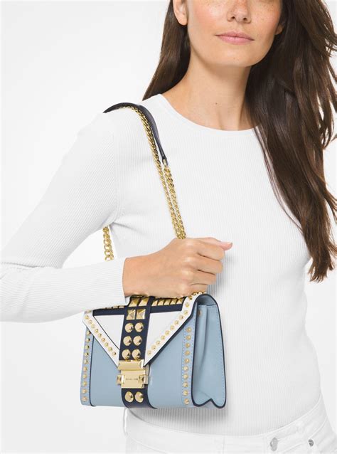 michael kors blue studded purse|Michael Kors small shoulder purse.